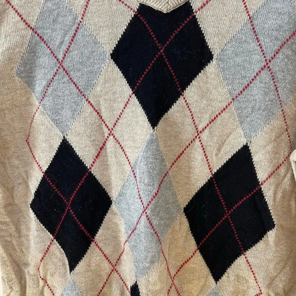 The Children's Place Boys‎ Tan Argyle V-Neck Sweater Size 7/8 Medium
